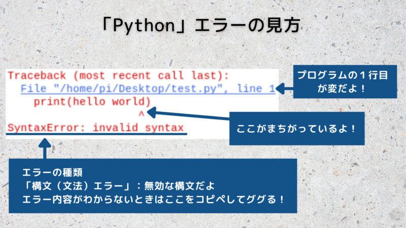 Pythonのエラー表示の見方の図解